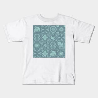 Mexican Pale Turquoise Talavera Tile Pattern by Akbaly Kids T-Shirt